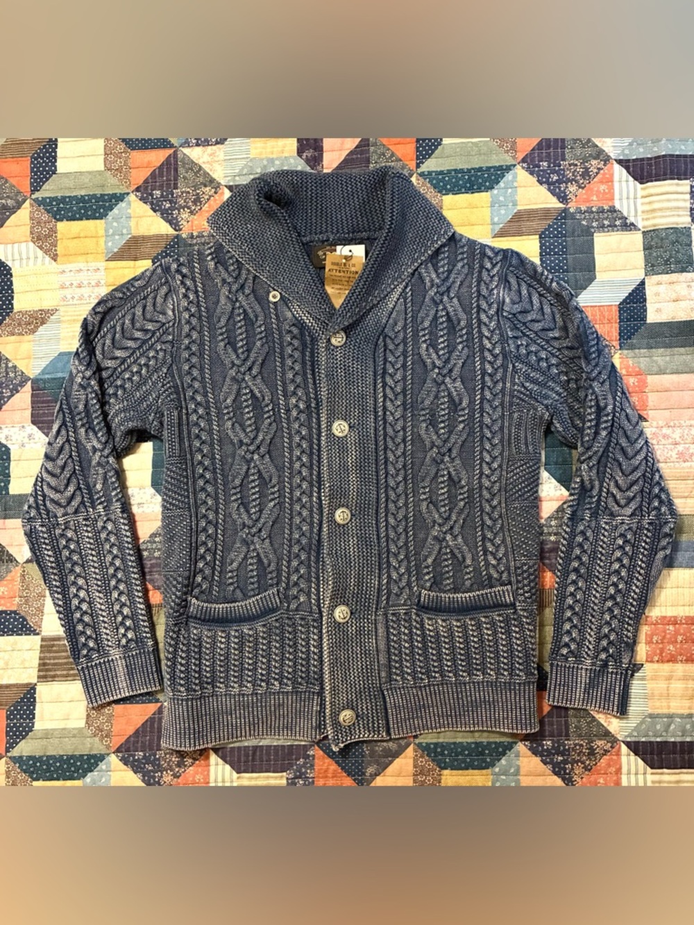 DOUBLE RL RALPH LAUREN RRL INDIGO CABLE KNIT SWEATER- MEN’S SIZE LARGE - Picture 3 of 10